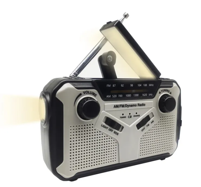 Solární nouzové rádio s kličkou a svítilnou